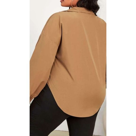 Women's Brown V-Neck Drop Shoulder Blouse Plus Size 3XL - Picture 5 of 6